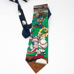 Looney Tunes 100% Silk Tie Baseball Bugs Vintage 1993